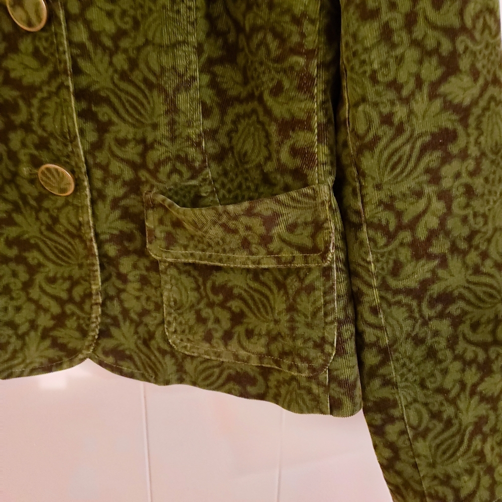 Talbots Women Jacket Size 6 Green Brown Soft Velvet Corduroy Cotton Spandex Blnd - Picture 9 of 12